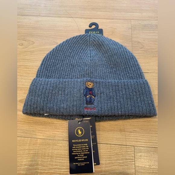 Polo Ralph Lauren Men’s Solid Denim Polo Bear Ribbed Cuffed Beanie Blue NWT OSFA - Picture 1 of 3